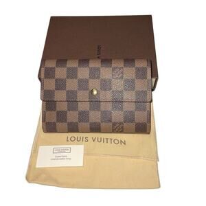 Louis Vuitton Damier Ebene Porte Tresor Wallet W/Box Dust Bag